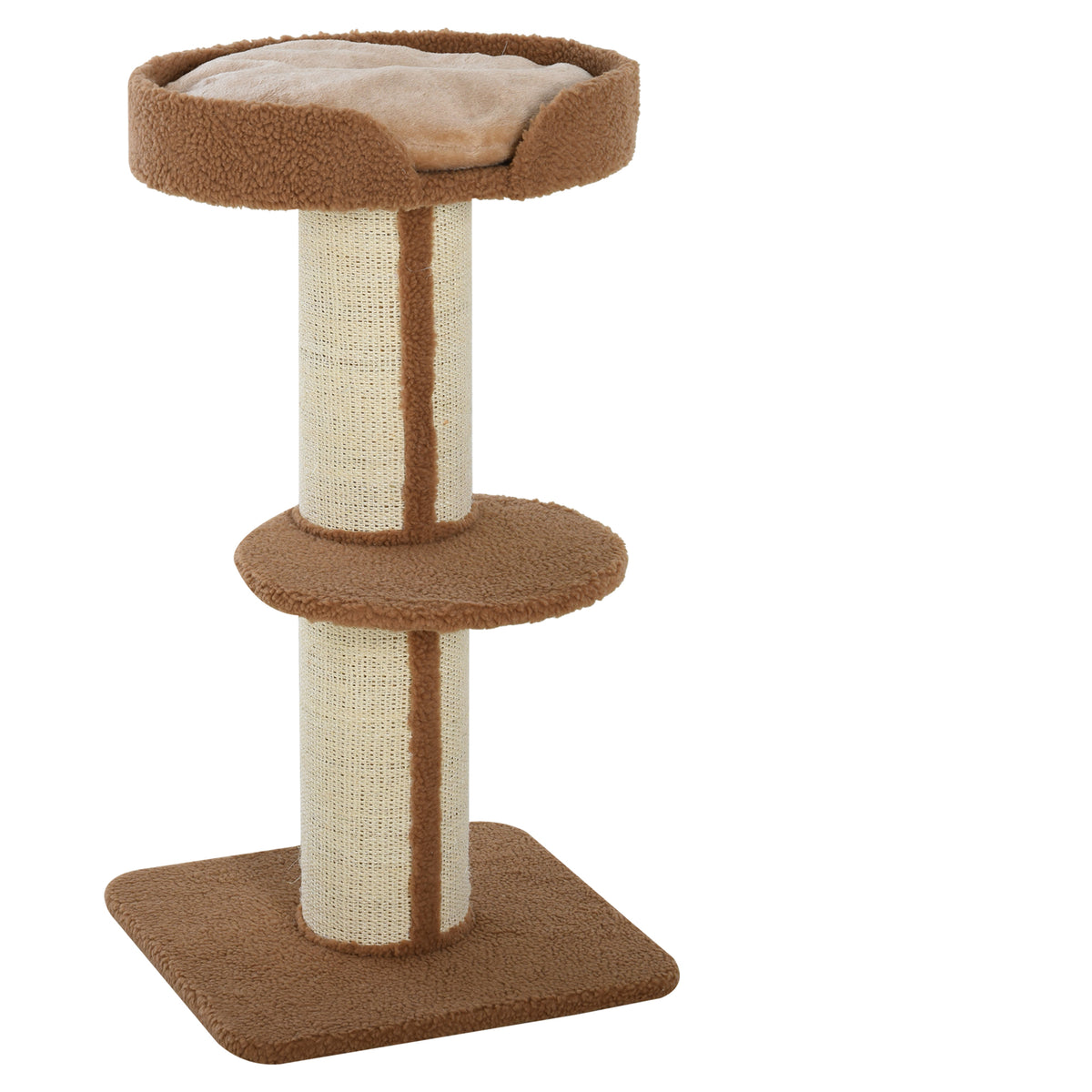 Cat Tree with Scratching Post, Bed, Perch & Removable Cushion – Brown, 91cm