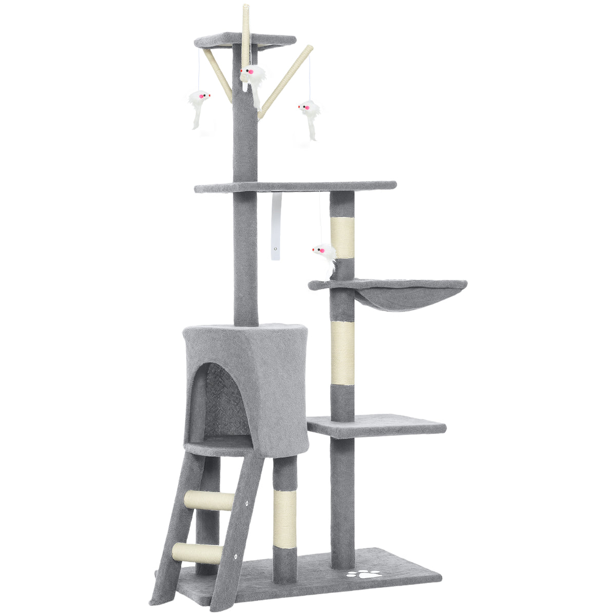 Multi-Level Cat Tree with Condo & Sisal Scratching Posts – Grey, 134cm