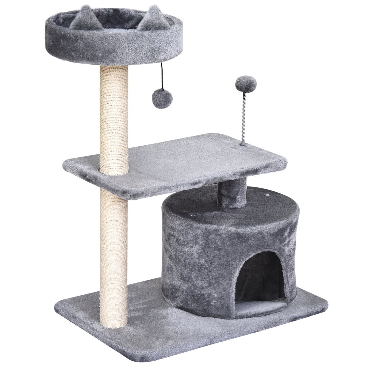Cat Tree with Scratching Post, Condo & Platforms – Grey, 60 × 40 × 81cm