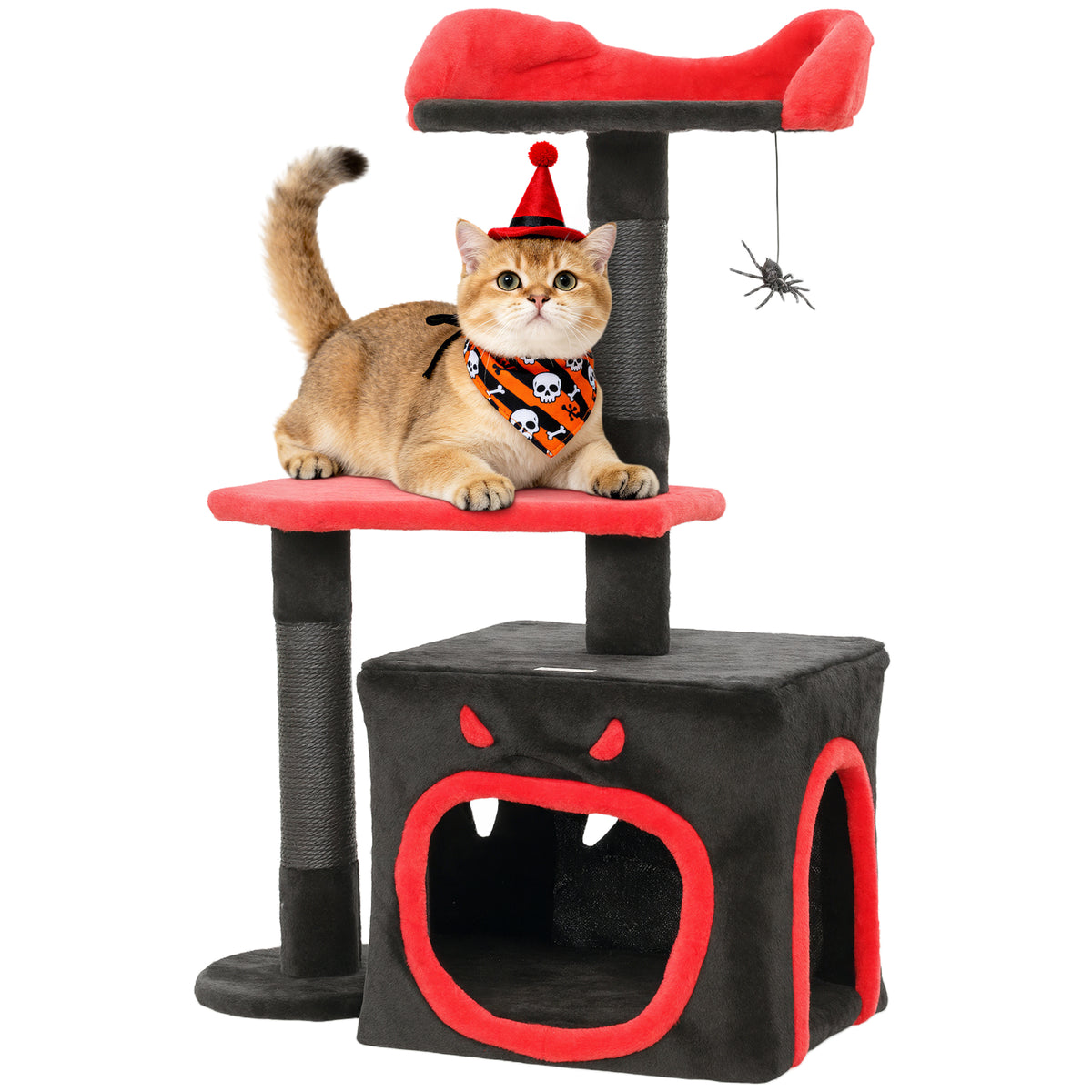 Gothic Cat Tree with Coffin Platform & Spider Toy