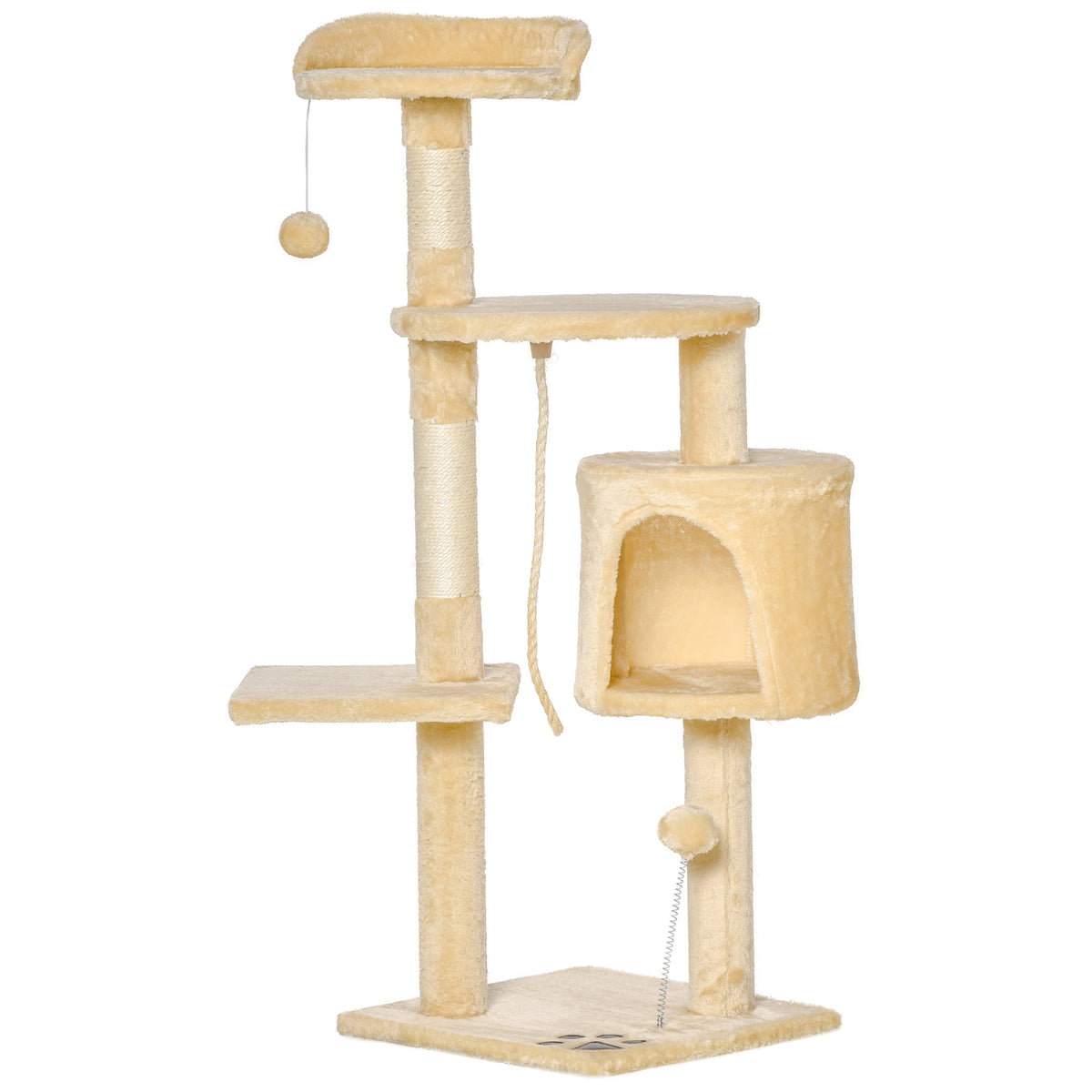 Four-Tier Cat Tree with Condo, Scratching Post & Toys – Beige, 114cm