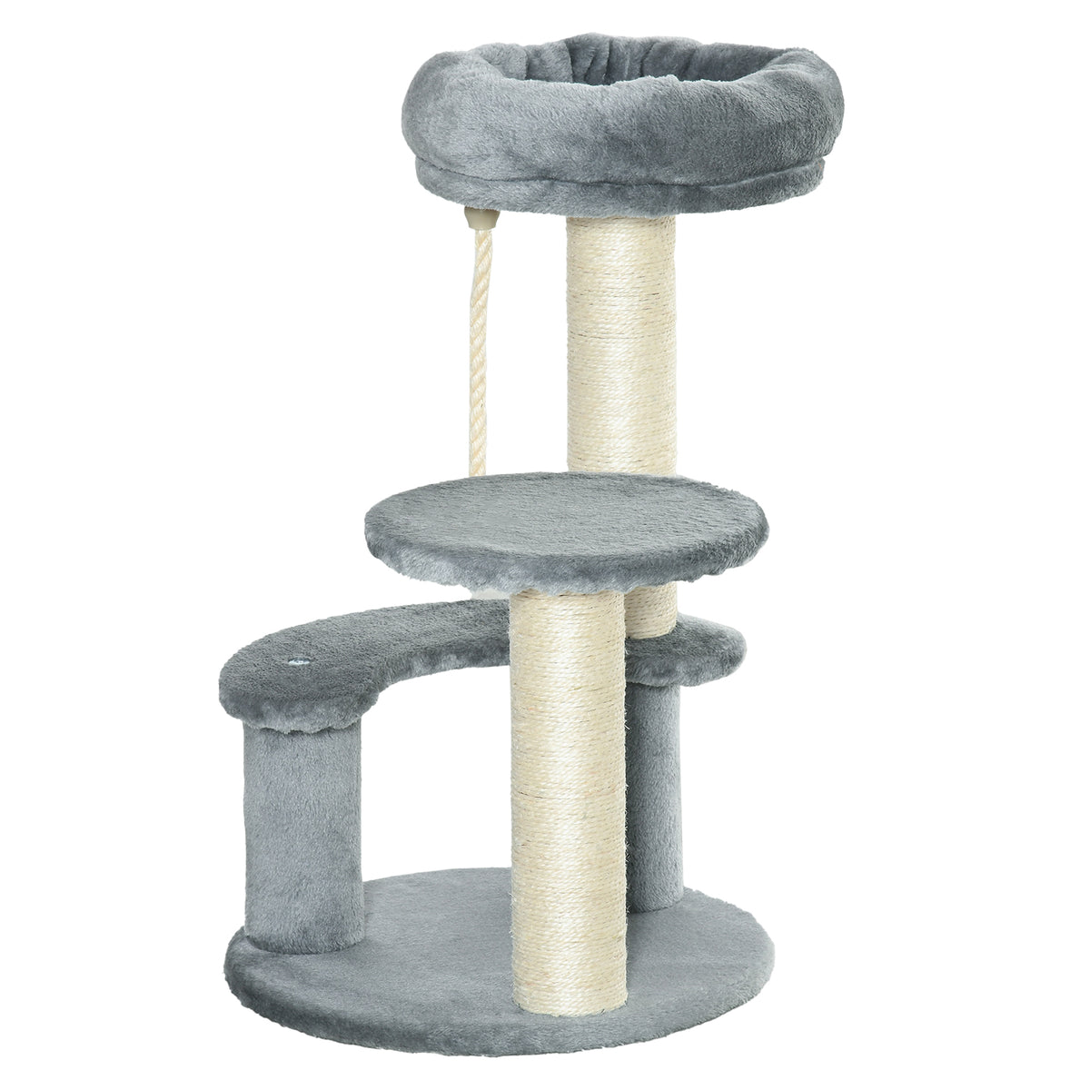 Small Cat Tree with Condo, Sisal Posts, Rope & Perches – Grey, 65cm