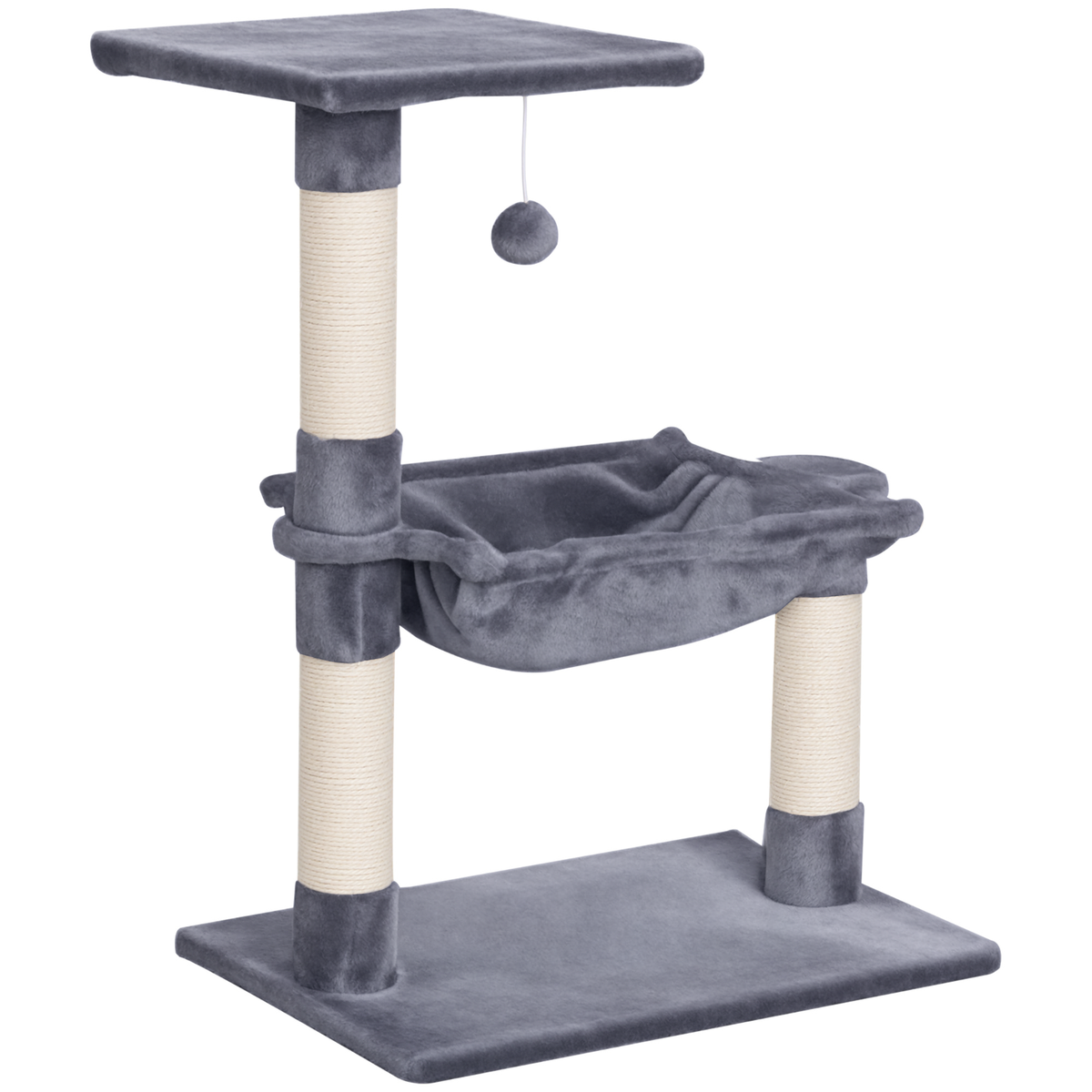 Cat Tree with Bed, Sisal Posts & Hammock – Grey