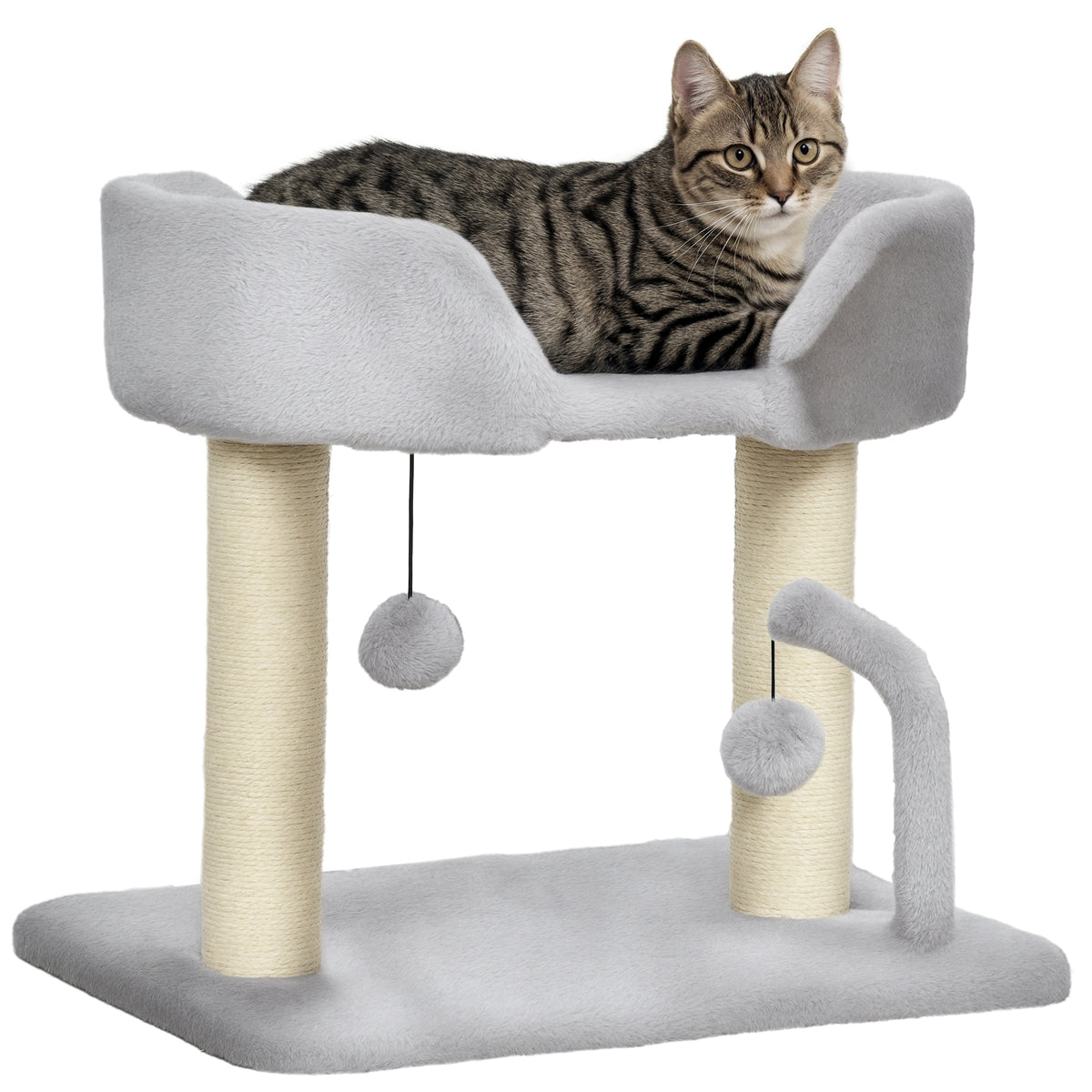 Indoor Cat Tree with Sisal Post & Toy Balls – Light Grey, 42cm