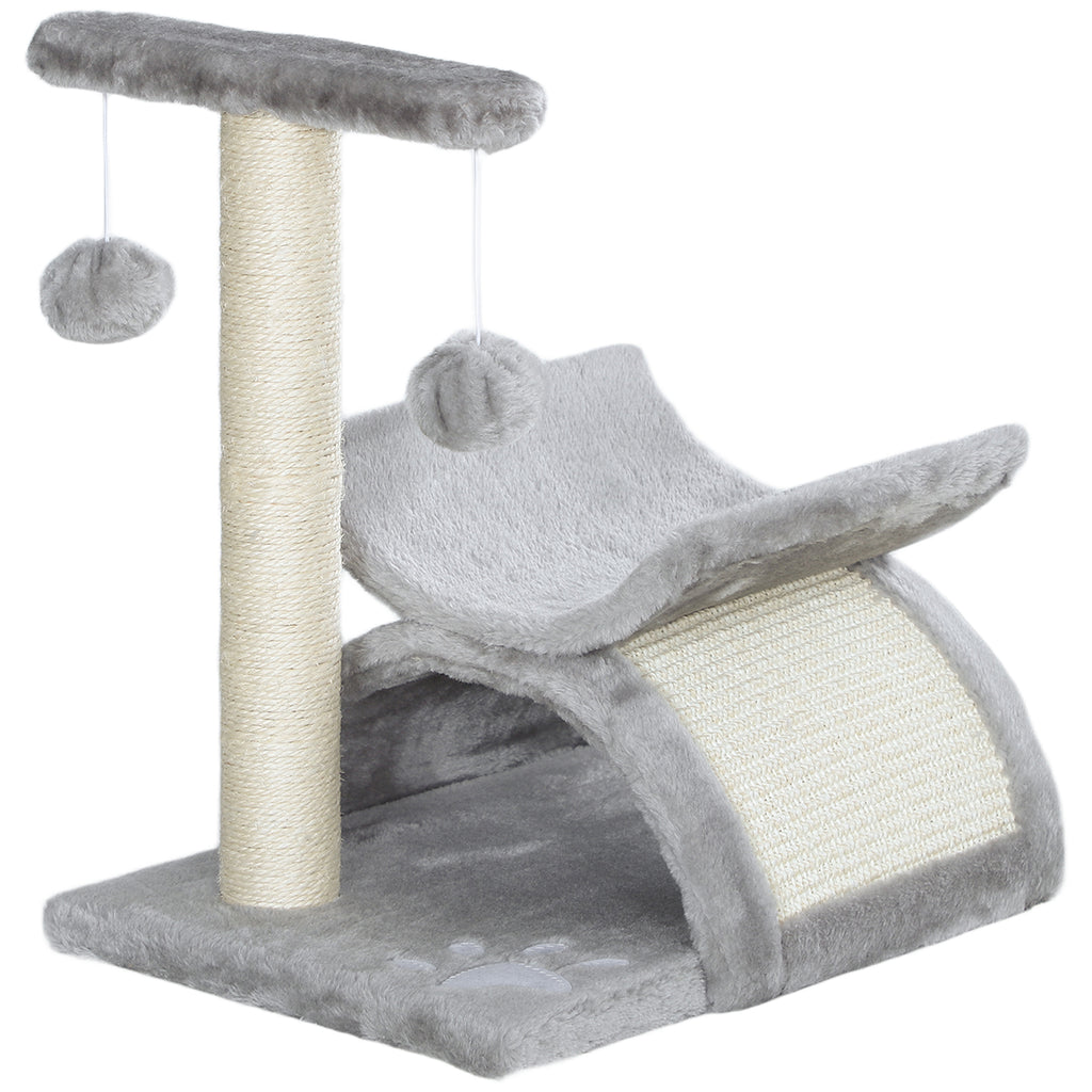 Kitten Cat Tree with Rotating Top Bar, Sisal Post, Tunnel & Balls – Grey