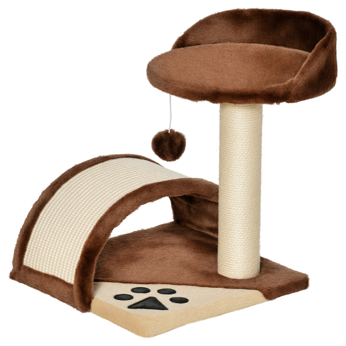 Cat Tree with Scratching Post & Hanging Ball – Brown