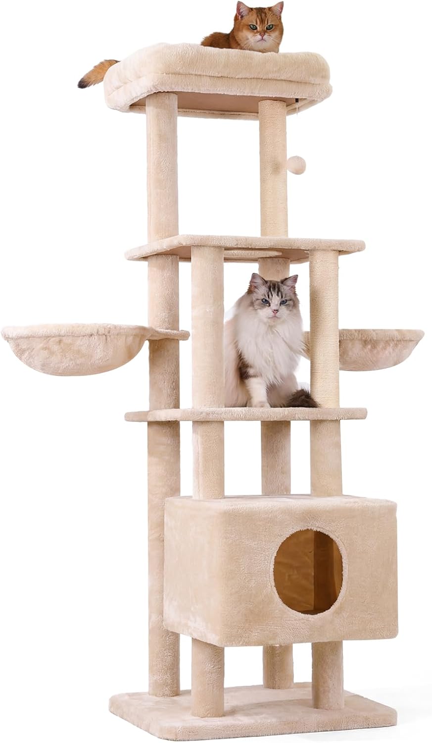 Six-Level Cat Tree with Scratching Posts & Cat House – 165cm