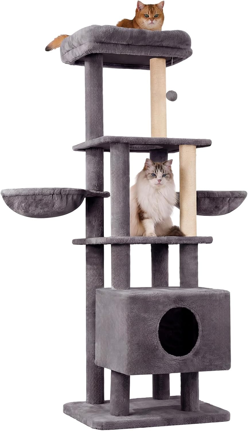 Six-Level Cat Tree with Scratching Post & Cat House – 165cm