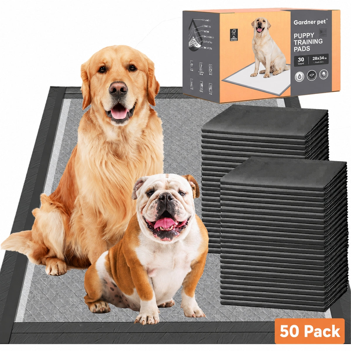 Charcoal Puppy Training Pads – Approx. 70 × 85cm – Pack Size: 50 pack