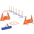 Six-Piece Dog Agility Set with Weave Poles, Jump Ring, Hurdle & Pause Box – Orange