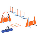 Six-Piece Dog Agility Set with Weave Poles, Jump Ring, Hurdle & Pause Box – Orange