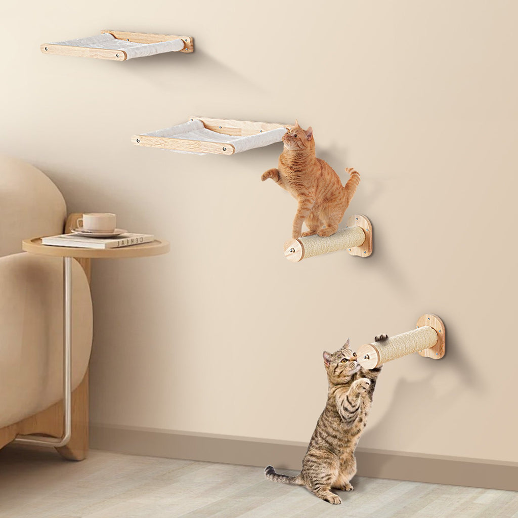 Wall-Mounted Cat Shelves with Perches & Hammocks – 4-Piece Set