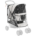 Dog stroller rain cover with rear side entry