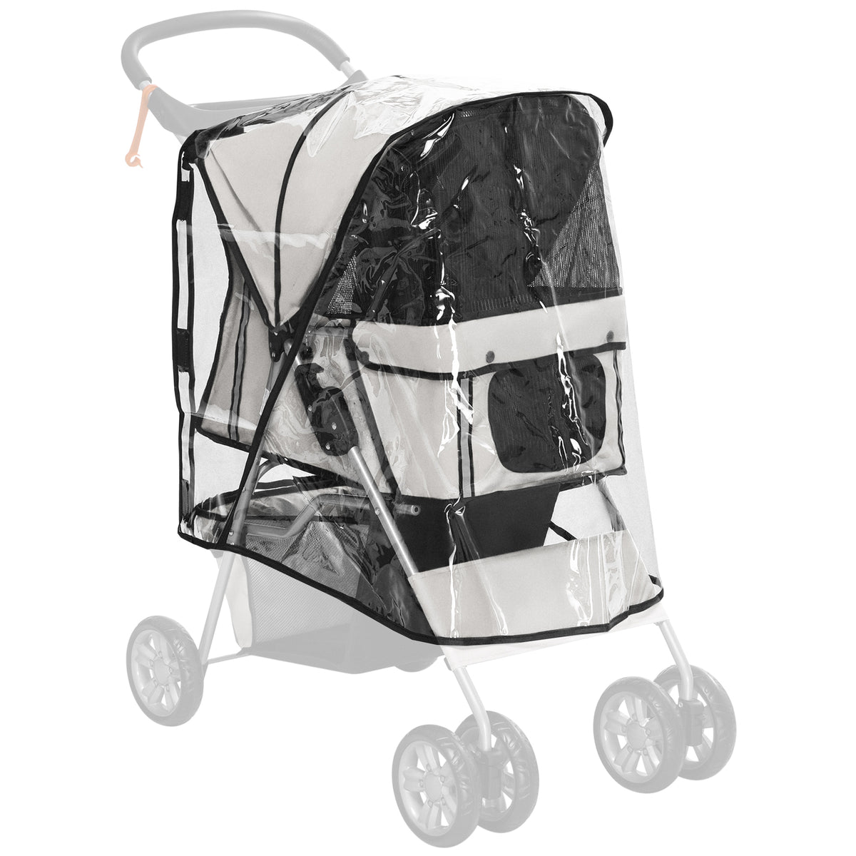 Dog stroller rain cover with rear side entry