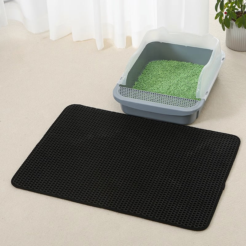 Double-Layer Cat Litter Mat; lifestyle photograph showing the product design