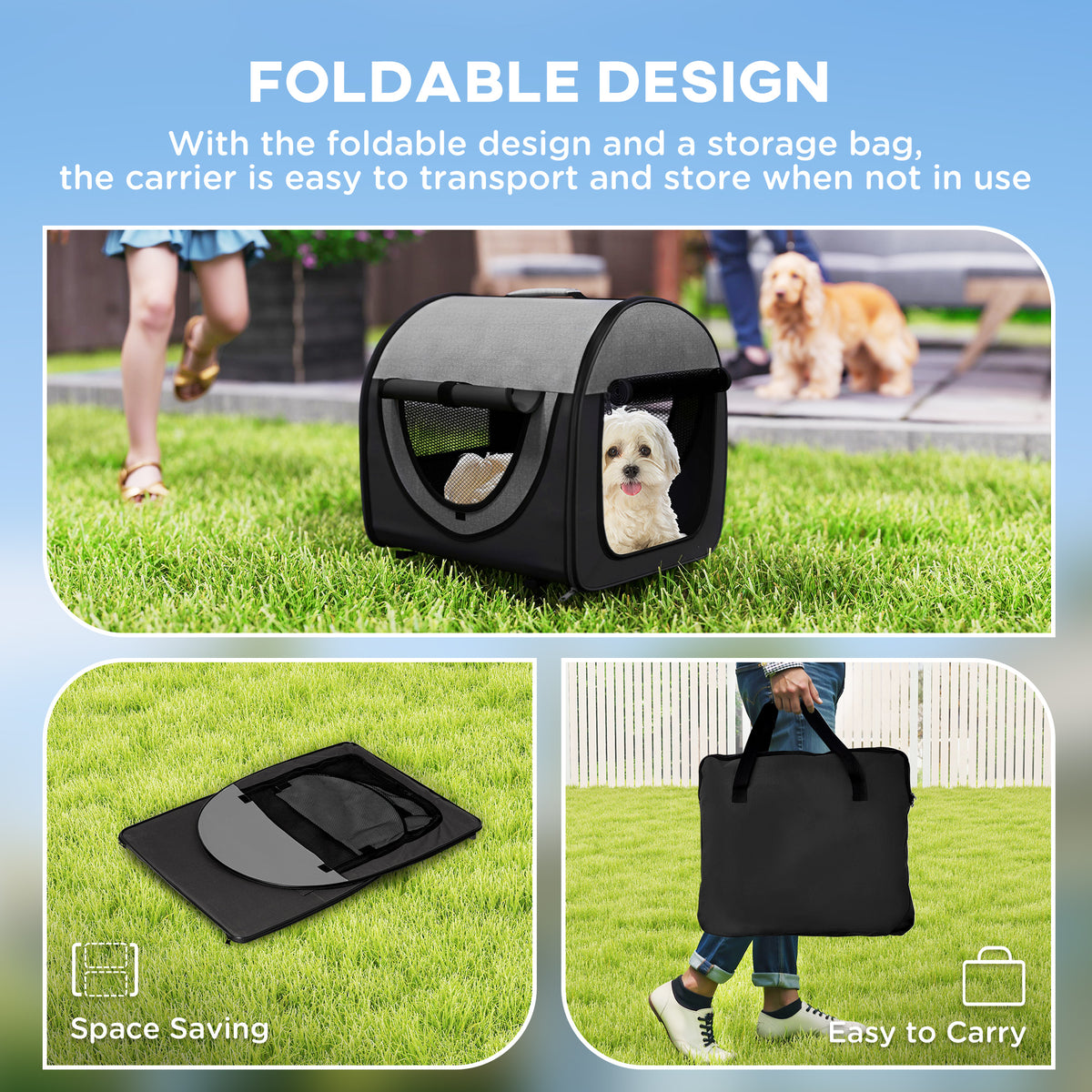 PawHut black folding soft pet crate, 46 cm