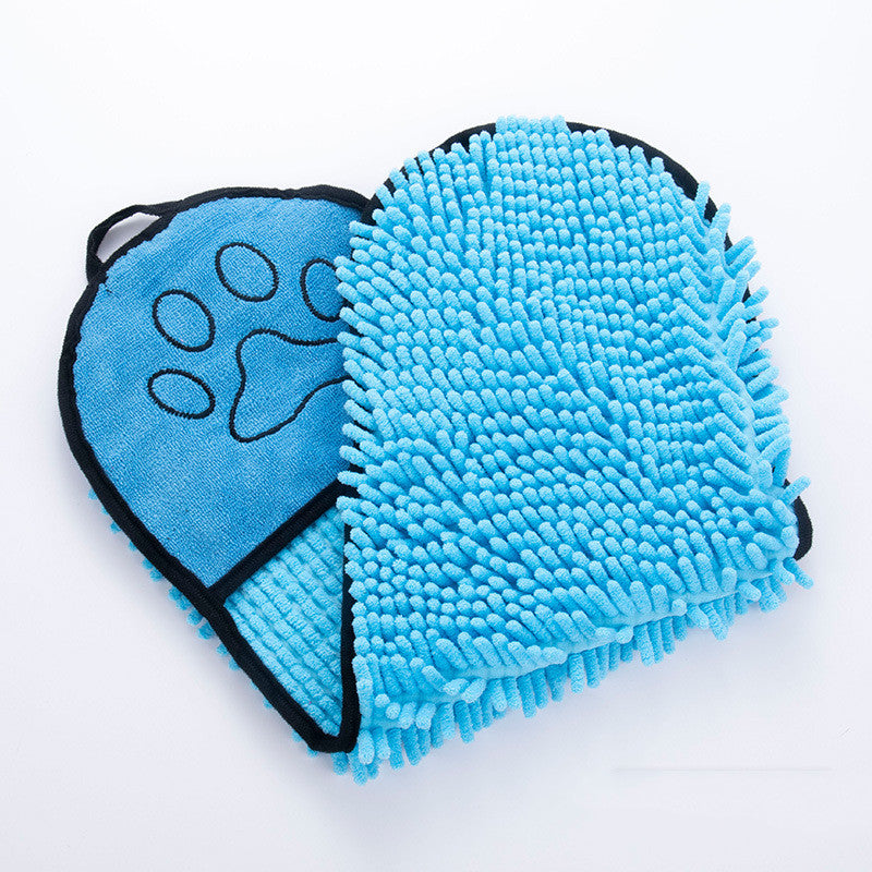 Blue pet drying towel folded on a white background