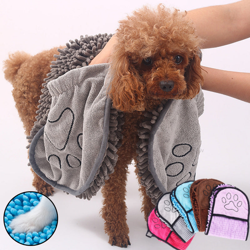 Dog being dried with the towel; grey colour shown for use demonstration