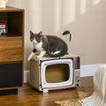 TV-shaped cat scratching board with catnip and toy rat