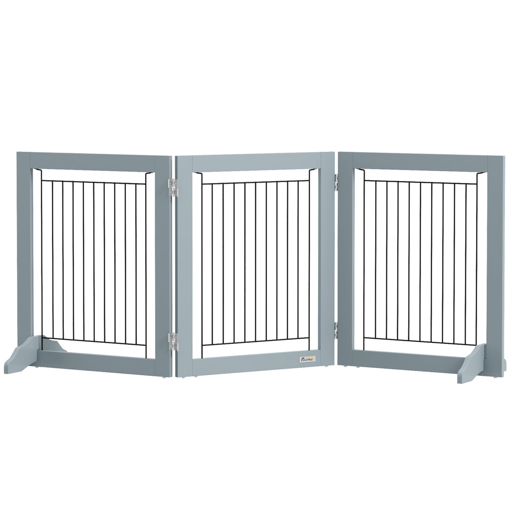 PawHut Three-Panel Folding Dog Gate – Grey – product view 1
