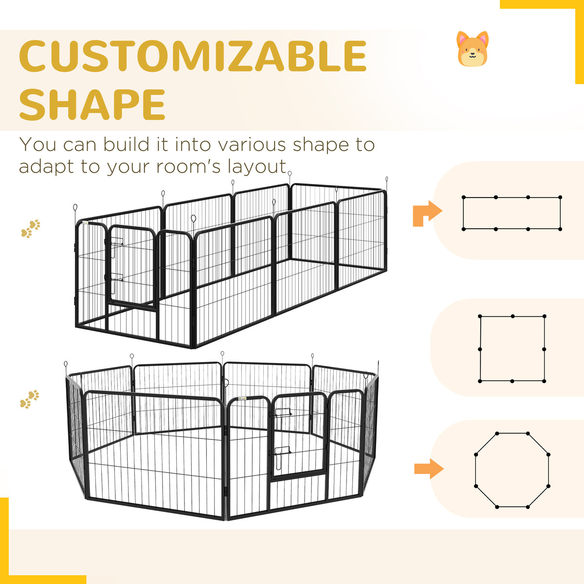 PawHut Eight-Panel Metal Dog Playpen – Grey – product view 4