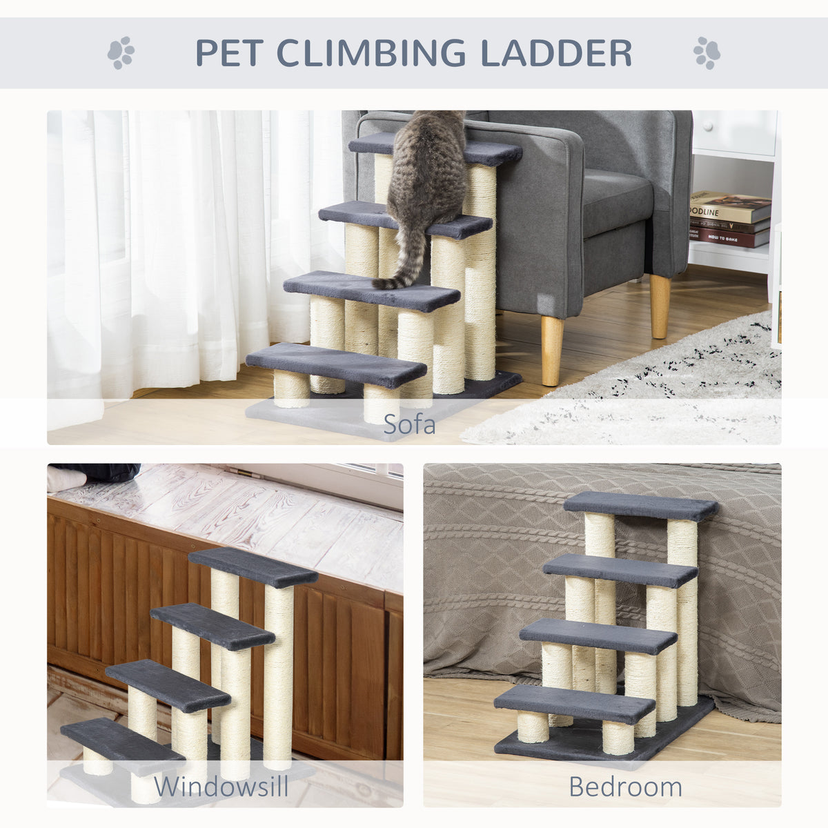 Four-step pet stairs with scratching post – image 3