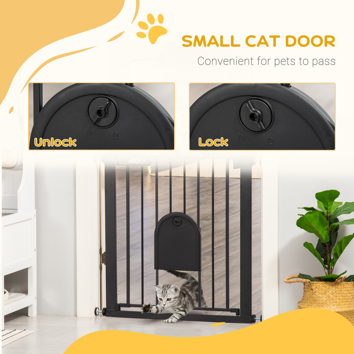 Pressure-fit dog gate with cat flap – image 3