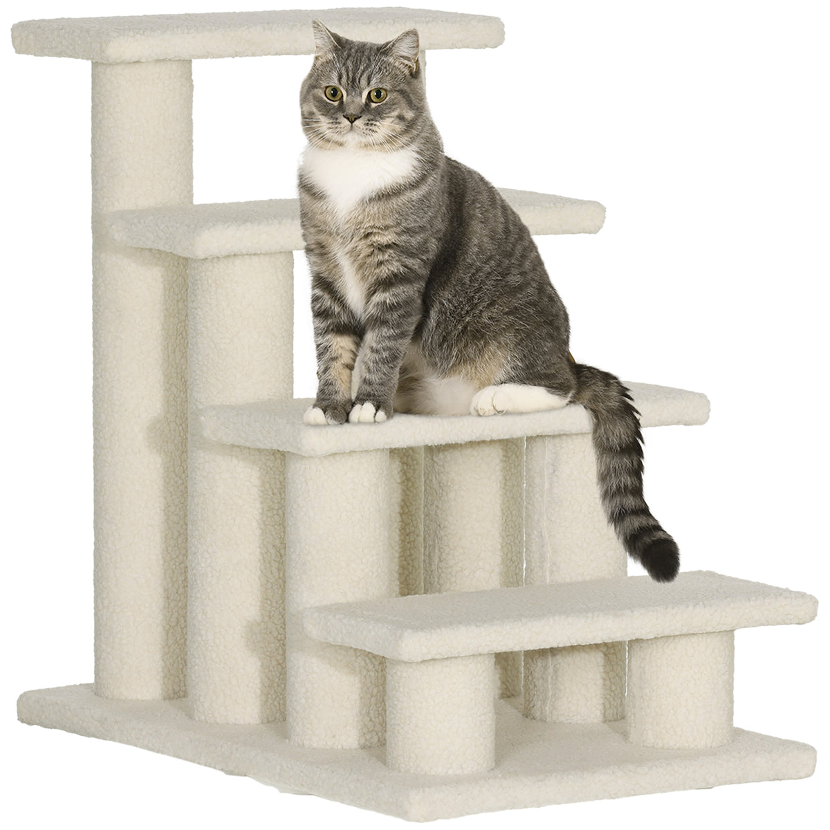 PawHut Four-Step Plush Pet Ladder – Cream, 60cm – product view 1