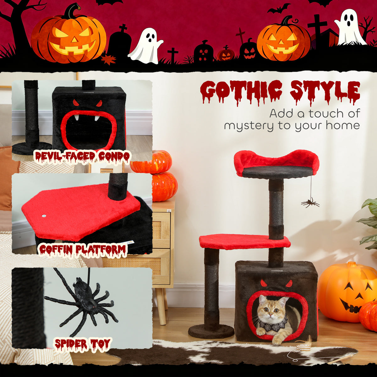 Gothic cat tree with coffin platform – image 5