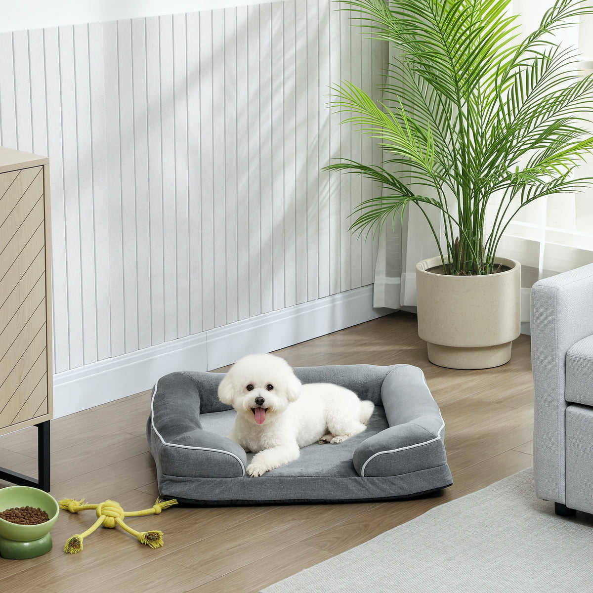 PawHut Memory Foam Dog Sofa Bed – Grey, 70cm – product view 2