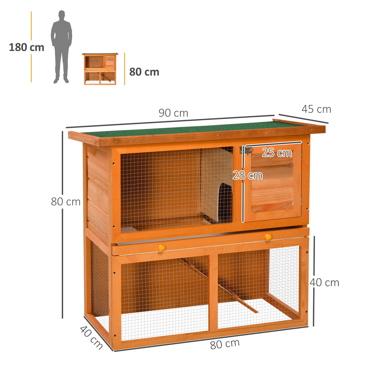 PawHut Rabbit Hutch with Opening Roof – 90cm – product view 3