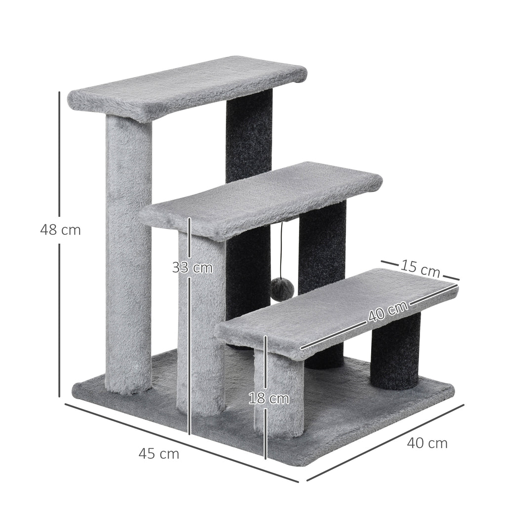 PawHut Three-Step Cat Ladder with Scratch Posts – product view 3