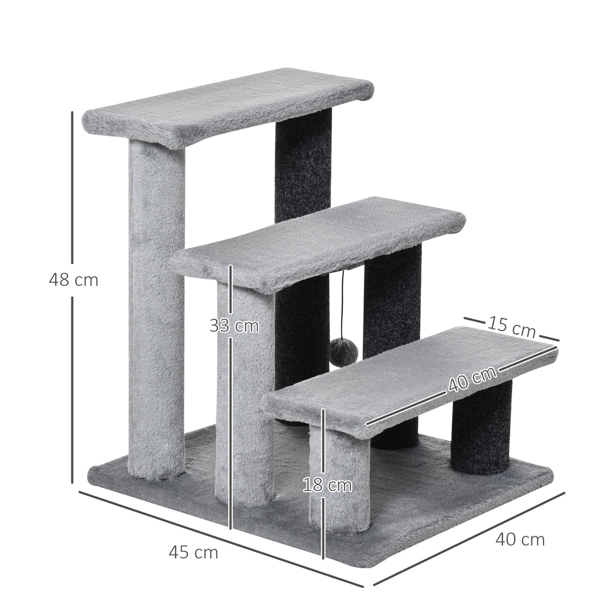 PawHut Three-Step Cat Ladder with Scratch Posts – product view 3