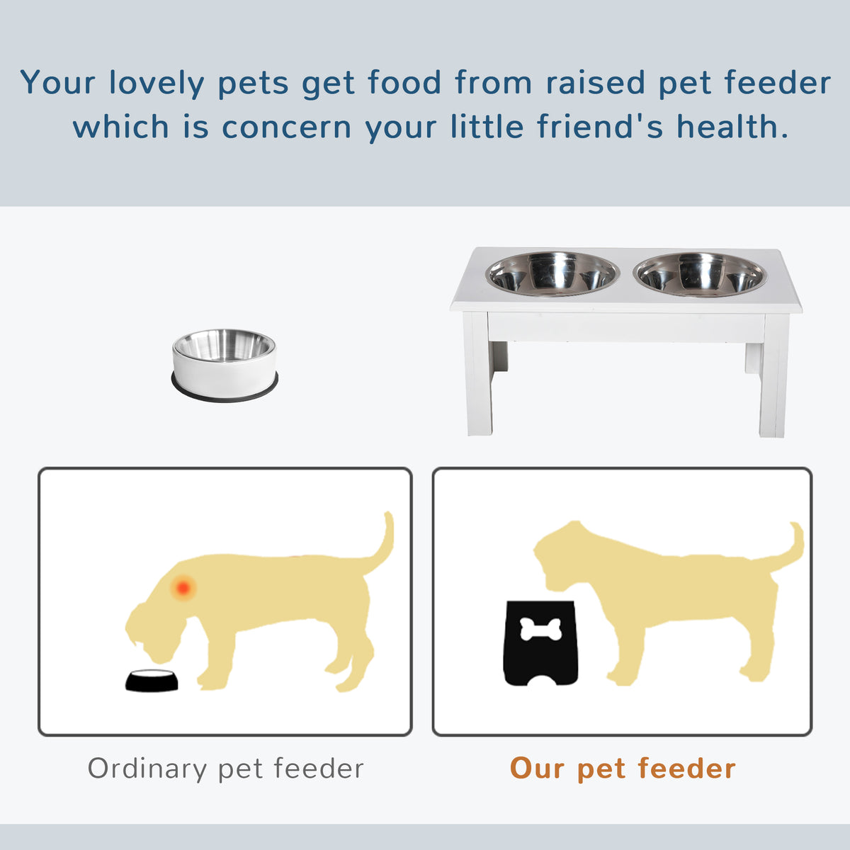 PawHut Twin Raised Pet Bowls – White, 44cm – product view 4