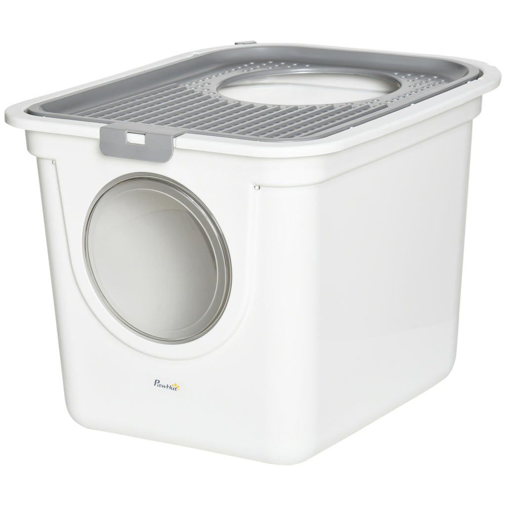 PawHut enclosed cat litter box white – image 2
