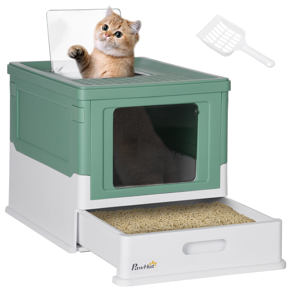 Hooded cat litter box, green – image 3