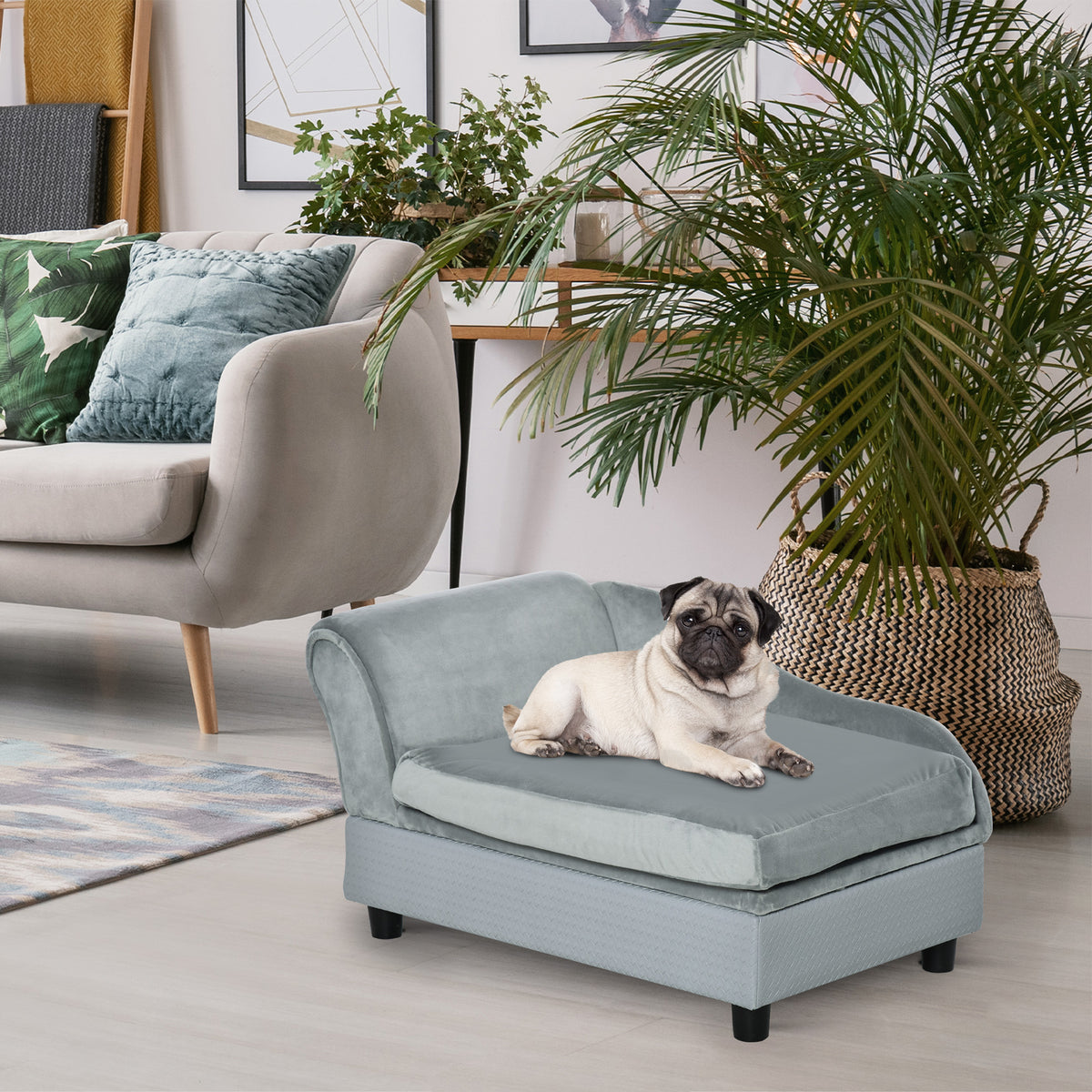 PawHut Pet Sofa with Hidden Storage – Light Grey – product view 2