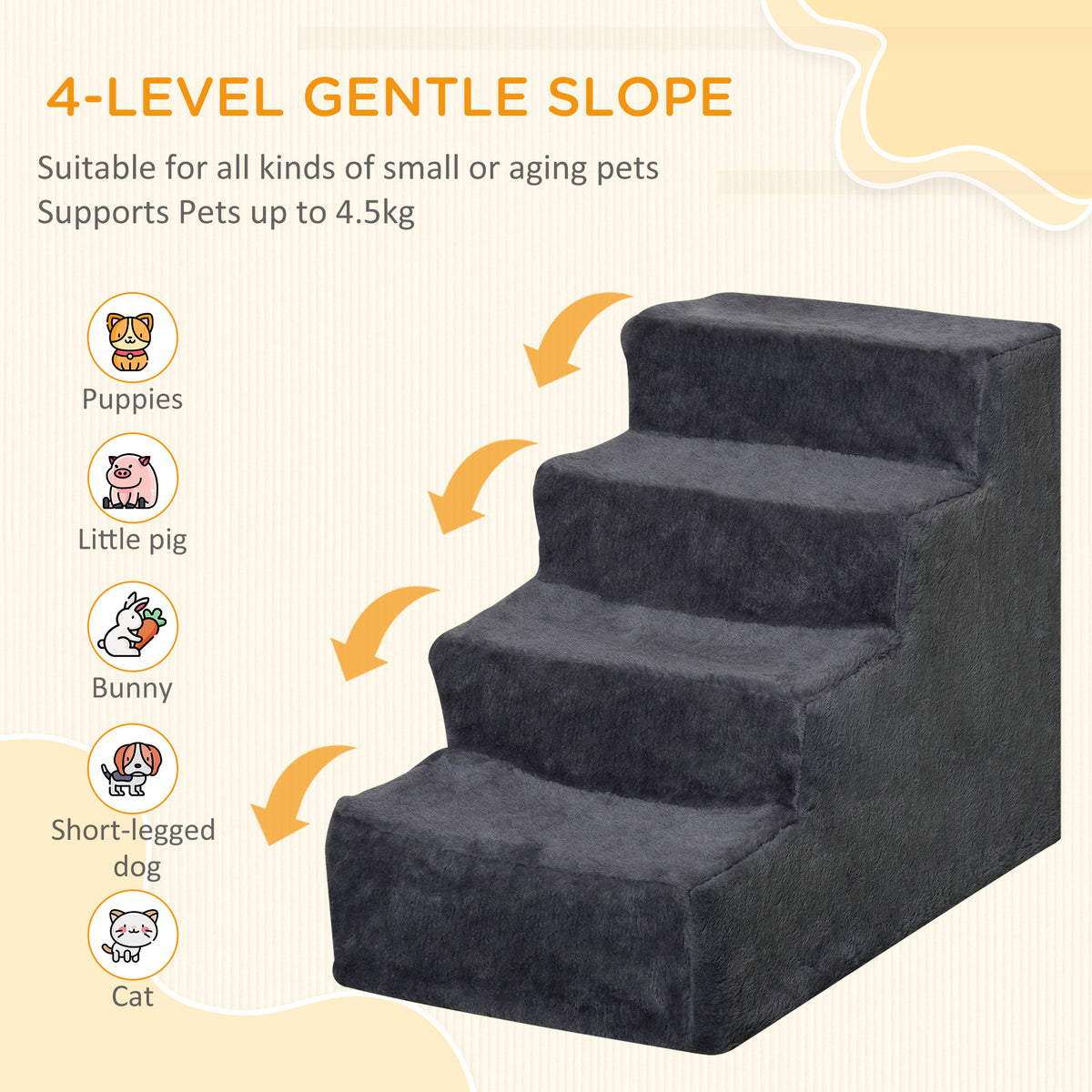 Four-step pet stairs dark grey – image 3