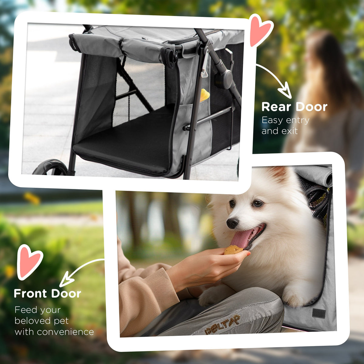 Four-wheel dog stroller – grey – image 2