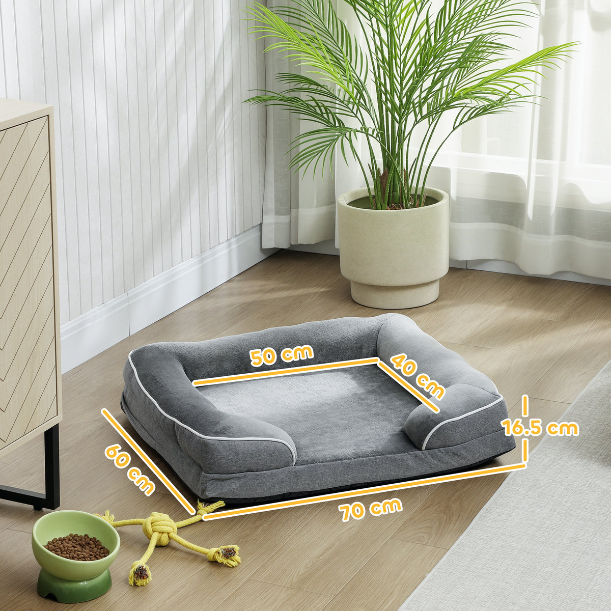 PawHut Memory Foam Dog Sofa Bed – Grey, 70cm – product view 3