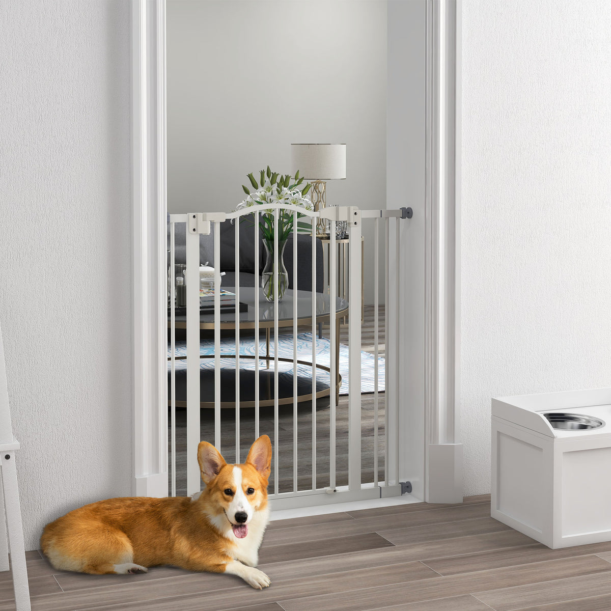 PawHut Metal Pet Gate – White, 74–87cm – product view 2