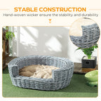 PawHut Wicker Pet Basket with Cushion – Grey – product view 4