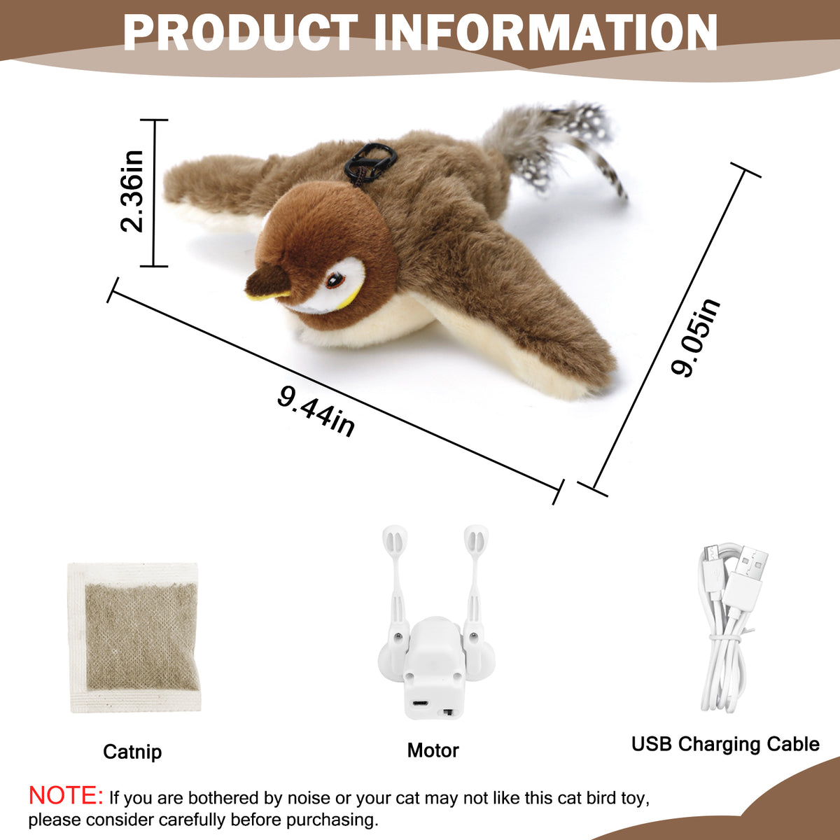 Rechargeable Flapping Sparrow Cat Toy – product view 3