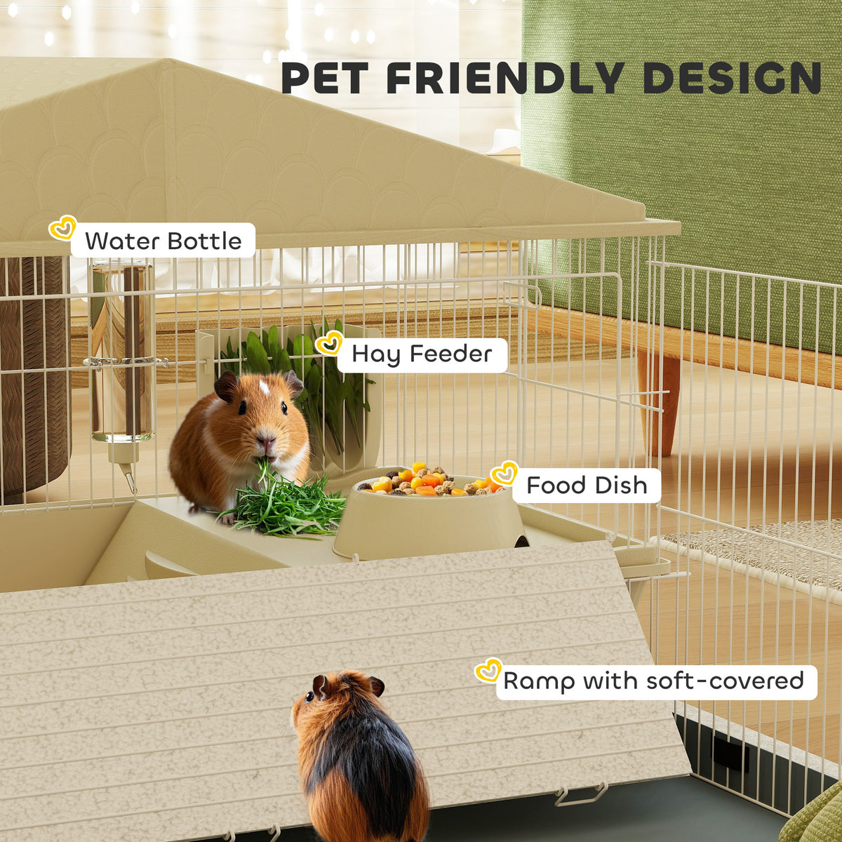 Guinea pig cage with playpen – beige – image 4