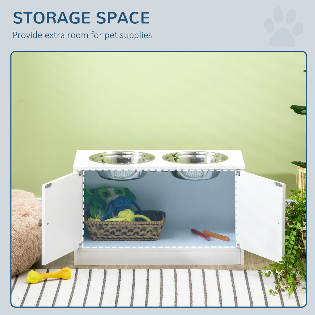 PawHut Raised Dog Feeder with Storage – White – product view 5