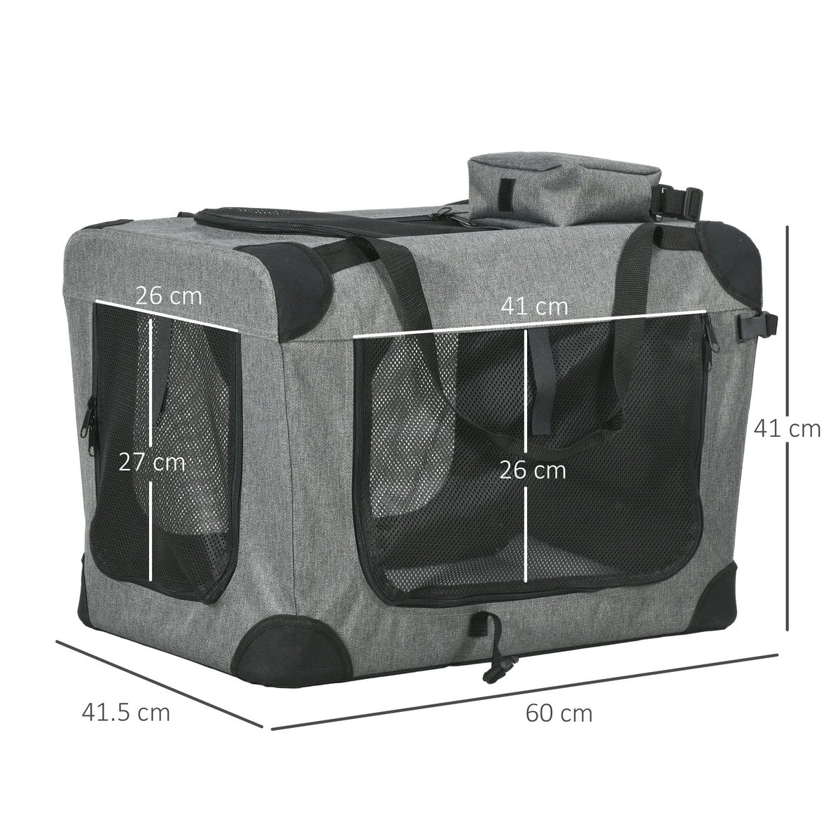 PawHut Oxford Fabric Pet Carrier – Grey, 60cm – product view 3