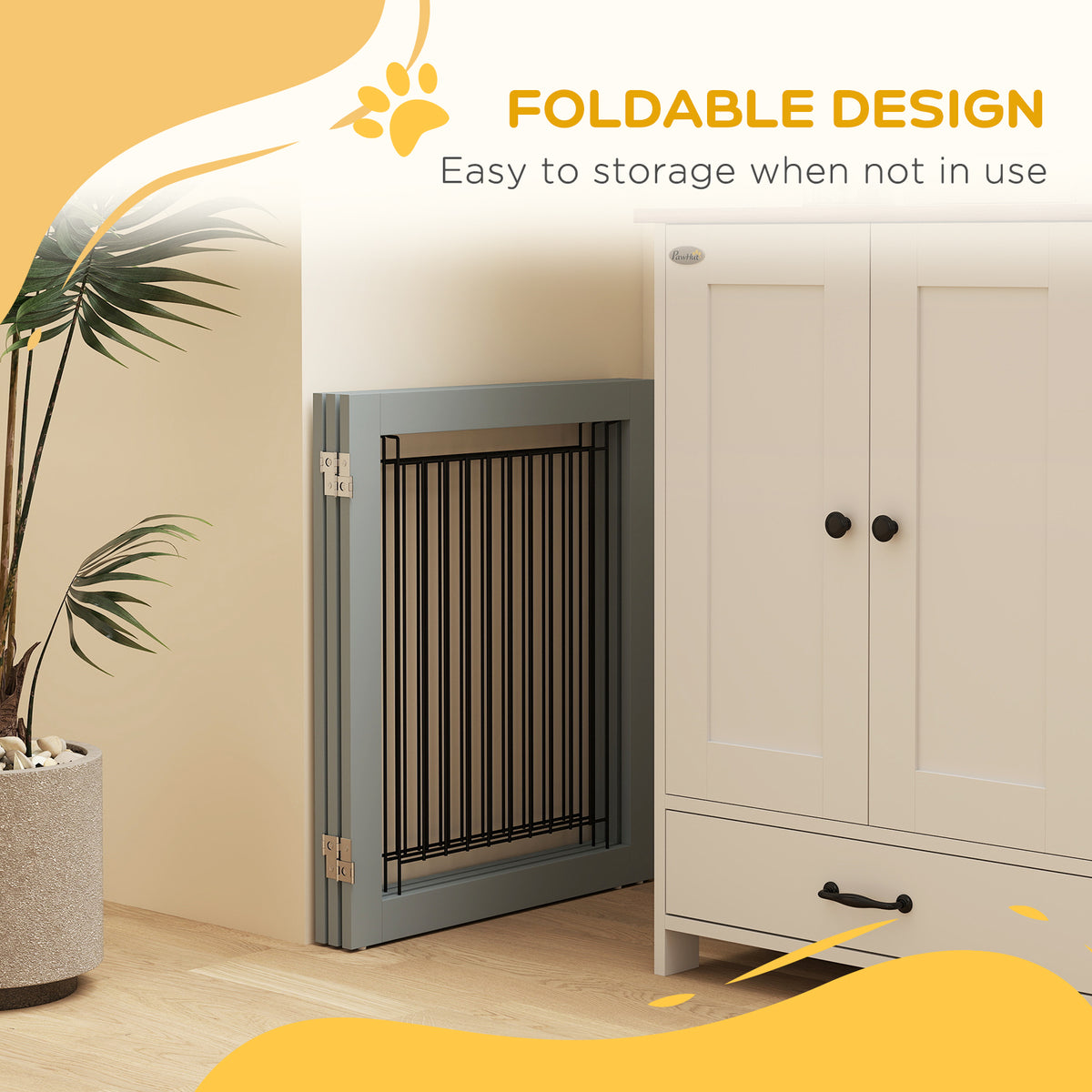 PawHut Three-Panel Folding Dog Gate – Grey – product view 5