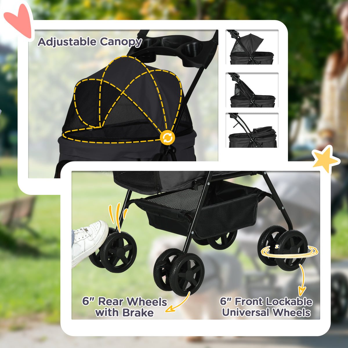 PawHut folding pet stroller black – image 3