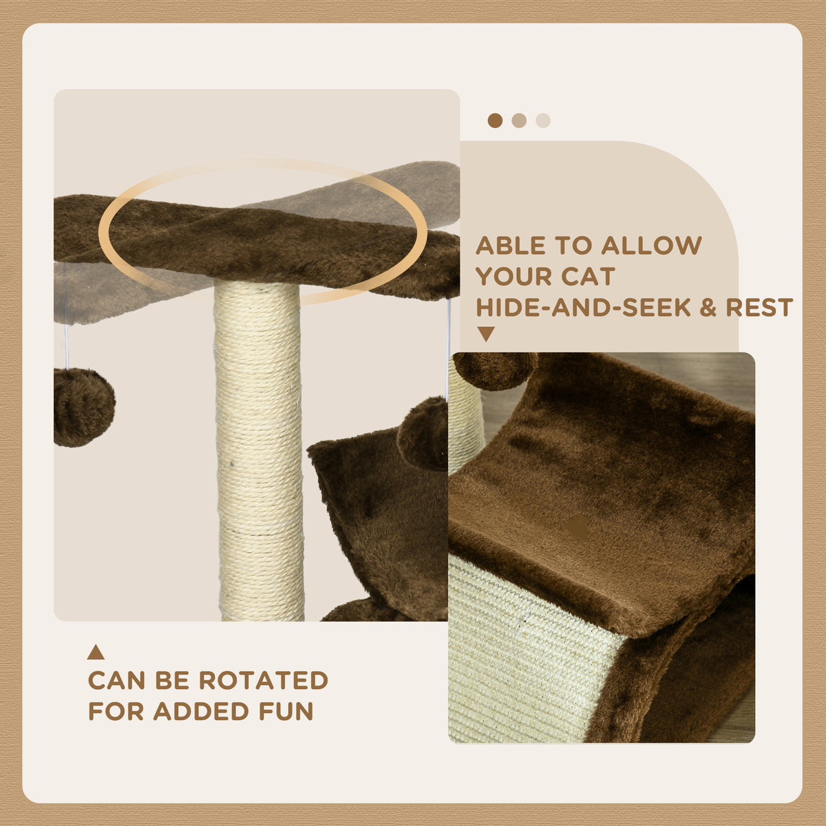 PawHut Cat Tree with Tunnel & Rotating Bar – Brown – product view 5