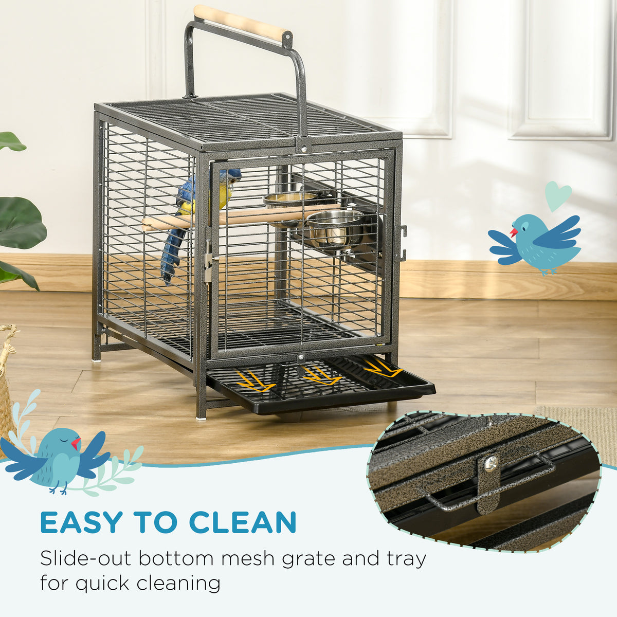 PawHut Bird Travel Cage with Bowls & Perches – product view 4